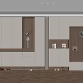 Modern Shoe Cabinet Area With White Cabinets Light Brown Accents And Herringbone Floor