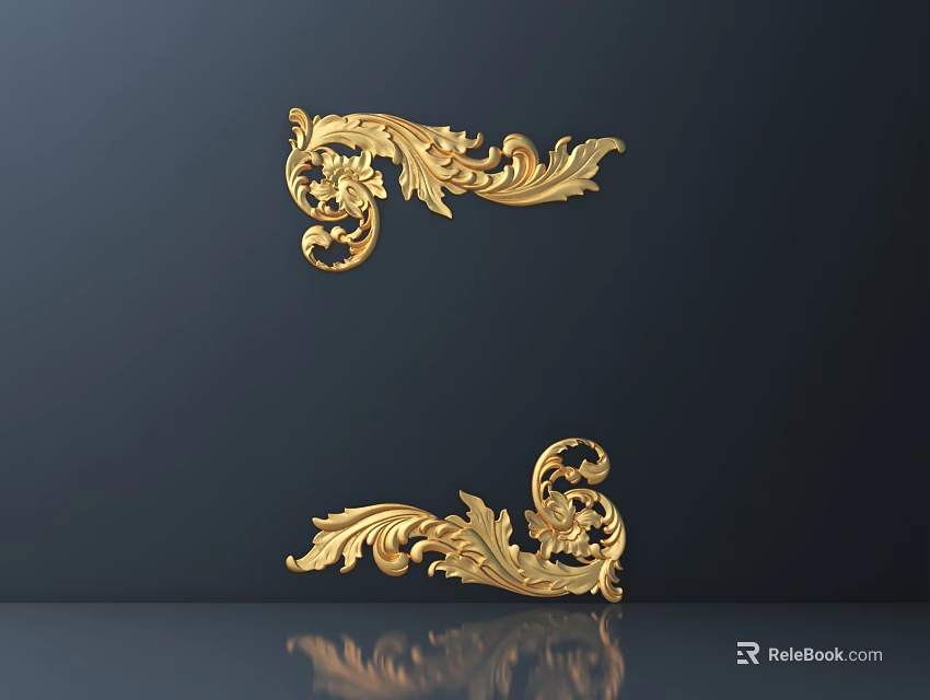 Elegant Golden Ornate Carvings with Intricate Floral Patterns for Decorative Accents 3d model 