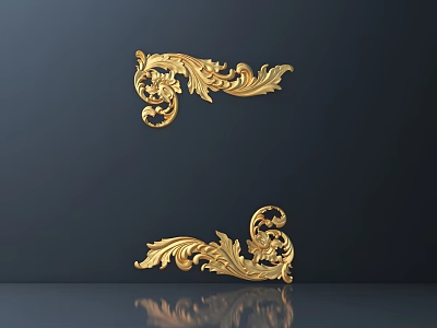 Elegant Golden Ornate Carvings with Intricate Floral Patterns for Decorative Accents 3d model