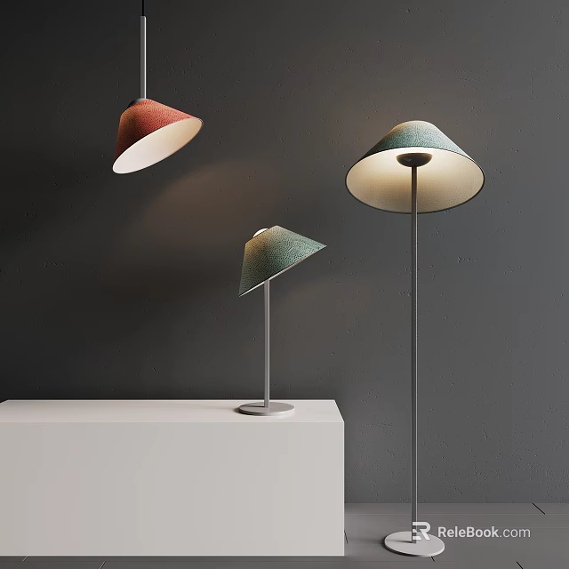 Modern Multicolored Lighting Combination With Red Pendant Light Green Table Lamp And Blue Floor Lamp 3d model 