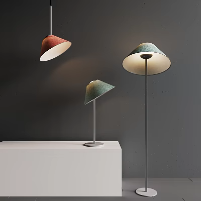 Modern Multicolored Lighting Combination With Red Pendant Light Green Table Lamp And Blue Floor Lamp 3d model