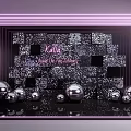 Stylish Photo Check In Spot With Purple Neon Frames Glitter Wall And Silver Metallic Balls