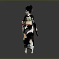 Traditional Geisha Character In Kimono With Crane Patterns Holding Decorative Object