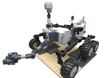 Electric Toy Mars Rover Model With Building Blocks Mechanical Arm And Interactive Wheels 3d model