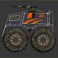 Futuristic Military Weapons Mounted on Off Road Vehicle With Large Tires and Orange Accents