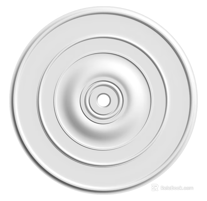 Sleek Round White Ceiling Light Plate With Decorative Circular Rings And Smooth Surface 3d model 