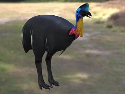 Cassowary Bird With Black Feathers Blue Head And Colorful Neck In Natural Habitat 3d model