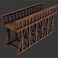 Detailed Wooden Bridge Model With X Shaped Support Frames And Railings