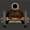 Antique Brass Cannon with Wooden Carriage Vintage Wheels and Decorative Chains Historical Weapon Design