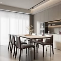 Modern Restaurant Interior Design With Dining Table Chairs Cabinets And Lighting 3d model