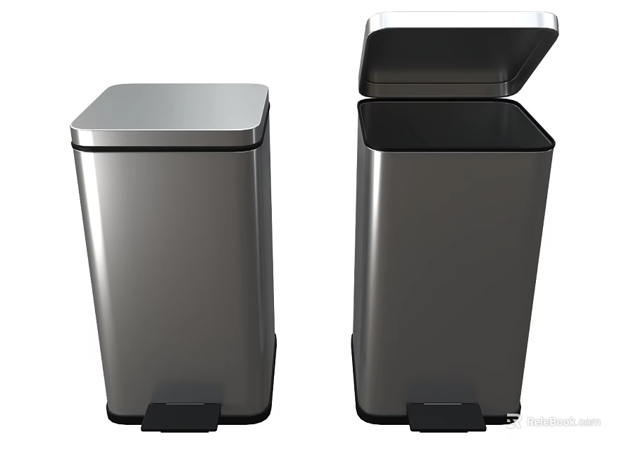 Modern Stainless Steel Pedal Trash Cans With Open And Closed Lids Design 3d model 
