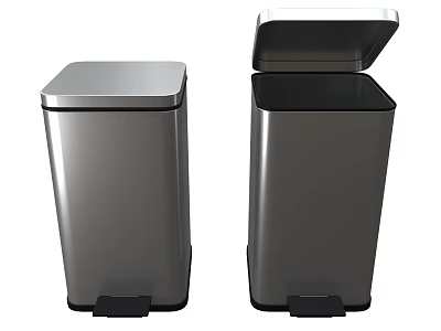 Modern Stainless Steel Pedal Trash Cans With Open And Closed Lids Design 3d model