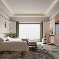 Modern Hotel Room Interior Design With Comfortable Bed Decorative Painting Green Plants And Soft Lighting