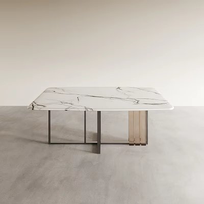 White Marble Dining Table with Veined Top and Metal Legs in Modern Design 3d model