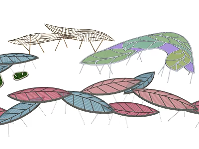 Modern Decorative Pergola Design With Leaf Shaped Canopy And Colorful Structures 3d model