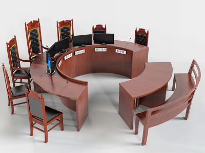 Wooden Circular Conference Table And Chair Set For Office Meeting Room 3d model