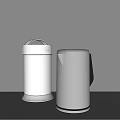 Contemporary Daily Household Appliances White Trash Bin and Silver Electric Kettle