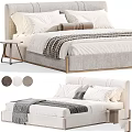 Modern Linen Bed With White Pillows Gray Cushions Striped Blanket And Neutral Color Options
