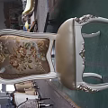 Elegant Classic Dining Chair With Floral Upholstered Backrest And Ornate Carved Legs