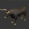 3D Bull Model With Dark Brown Body Pink Horns And Light Hooves