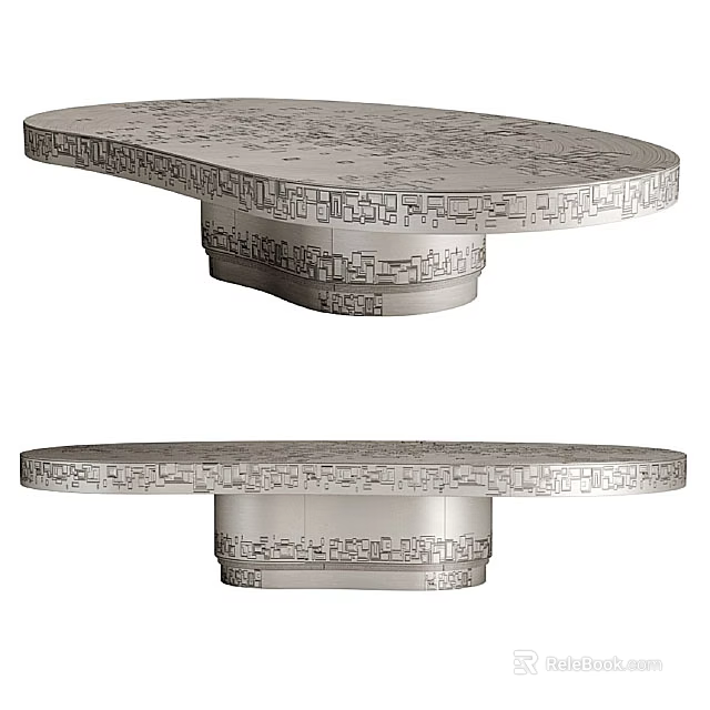 Modern Silver Coffee Table Set With Geometric Patterns And Unique Base Design 3d model