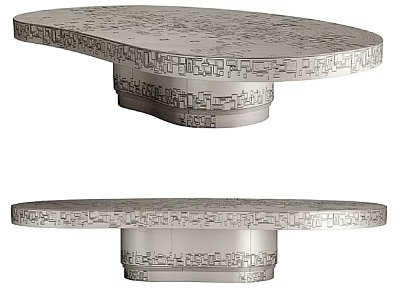 Modern Silver Coffee Table Set With Geometric Patterns And Unique Base Design 3d model