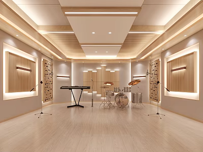 Modern Music Studio Interior With Instruments And Microphones 3d model