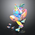 Colorful Character Riding Vibrant Fish Creature With Feather Staff And Small Fish