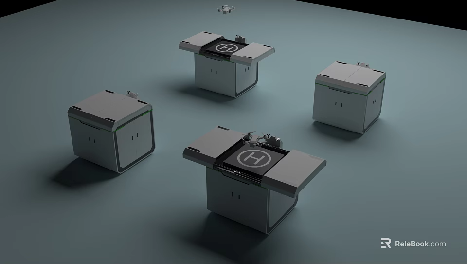 Modern Gray Square Tech Devices With Platforms And Circular Logos 3d model