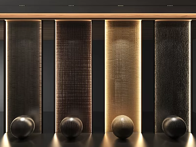 Textured Interior Background Wall With Dark And Light Tones Built-in Lighting And Decorative Spheres 3d model