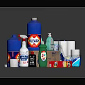 Essential Bathroom Accessories With Cleaning Products Tissue Rolls Spray Bottles and Bleach for Daily Use