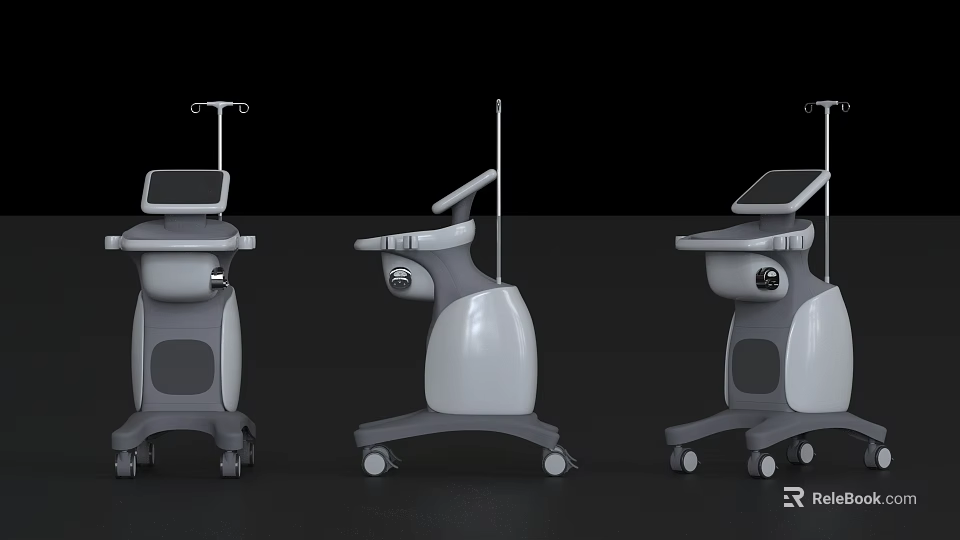 Three Trolley Style Medical Devices With Display Screens And Wheels For Medical Examination 3d model 
