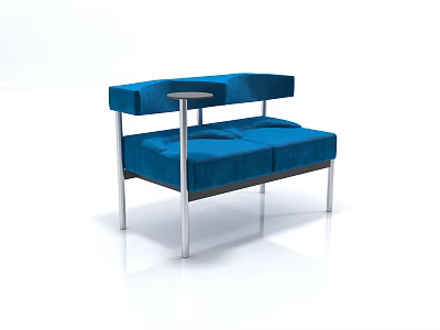 Blue Modern Two Seater Sofa With Velvet Upholstery Silver Metal Legs And Side Table 3d model
