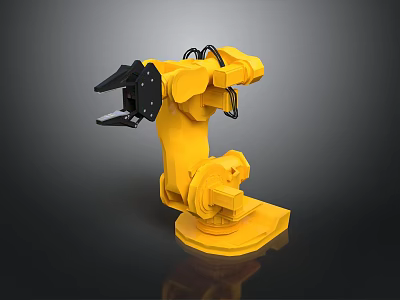 Yellow Industrial Robotic Arm Equipment With Mechanical Gripper And Joint Structure 3d model