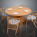 Modern Round Dining Table With Four Chairs And Plates On Top 3d model