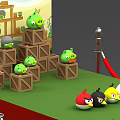 Angry Birds Themed Exhibition Display Shelf With Green Counter Red Ropes Carpet And Ladder