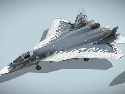Military Fighter Jet With Camouflage Paint Red Star Emblem And Streamlined Fuselage 3d model
