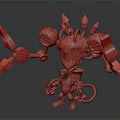 Goblin Adventurer With Large Mechanical Creature 3D Model Glowing Orange Parts And Weapons