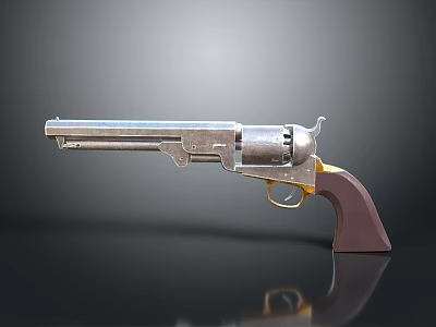 Vintage Revolver Featuring Metal Barrel Wooden Grip And Shiny Finish 3d model