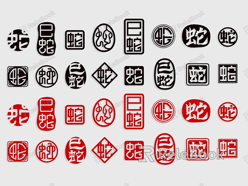 Chinese Traditional Seal Seal Letter Seal Snake Year of the Snake Spring Festival Window Pattern Sticker Pattern Background Fabric Underwriting Festive Pattern Silhouette Icon model