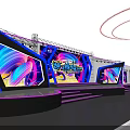 Neon Lit Corridor With Glowing Line Frames Colorful Walls And People Walking