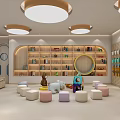 Modern Preschool Interior With Toys Bookshelves And Stools