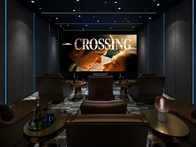 Modern Home Theater Room Interior With Large Projector Screen Comfortable Leather Seats And Ambient Lighting 3d model
