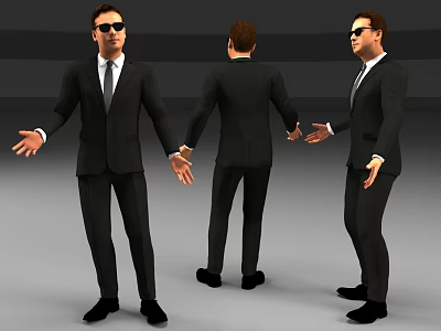 Man In Black Suit With Tie And Sunglasses Showing Multiple Angles 3d model