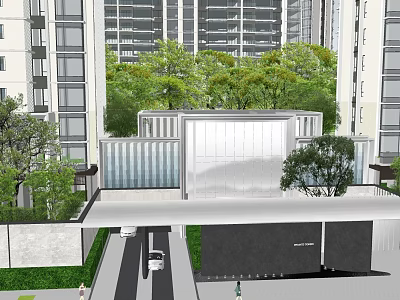 Residential Landscape With High Rise Buildings Lush Greenery And Modern Entrance Structure 3d model