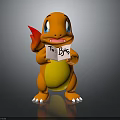 Cute Orange Charmander Character Holding Paper Note With To Bye And Red Flame Tail