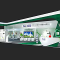 NEO Exhibition Booth With Green And White Modern Design Display Areas Plants And Digital Screens