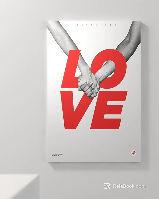 Love Poster With Clasped Hands And Red LOVE Lettering On White Background 3d model 