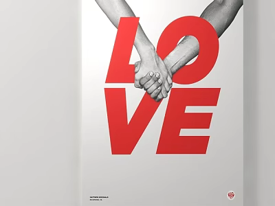 Love Poster With Clasped Hands And Red LOVE Lettering On White Background 3d model