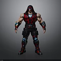 Hooded Muscular Character In Red And Black Outfit With Glowing Blue Accents And Armored Parts